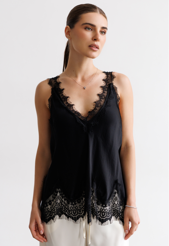Viscose top with lace, black 0